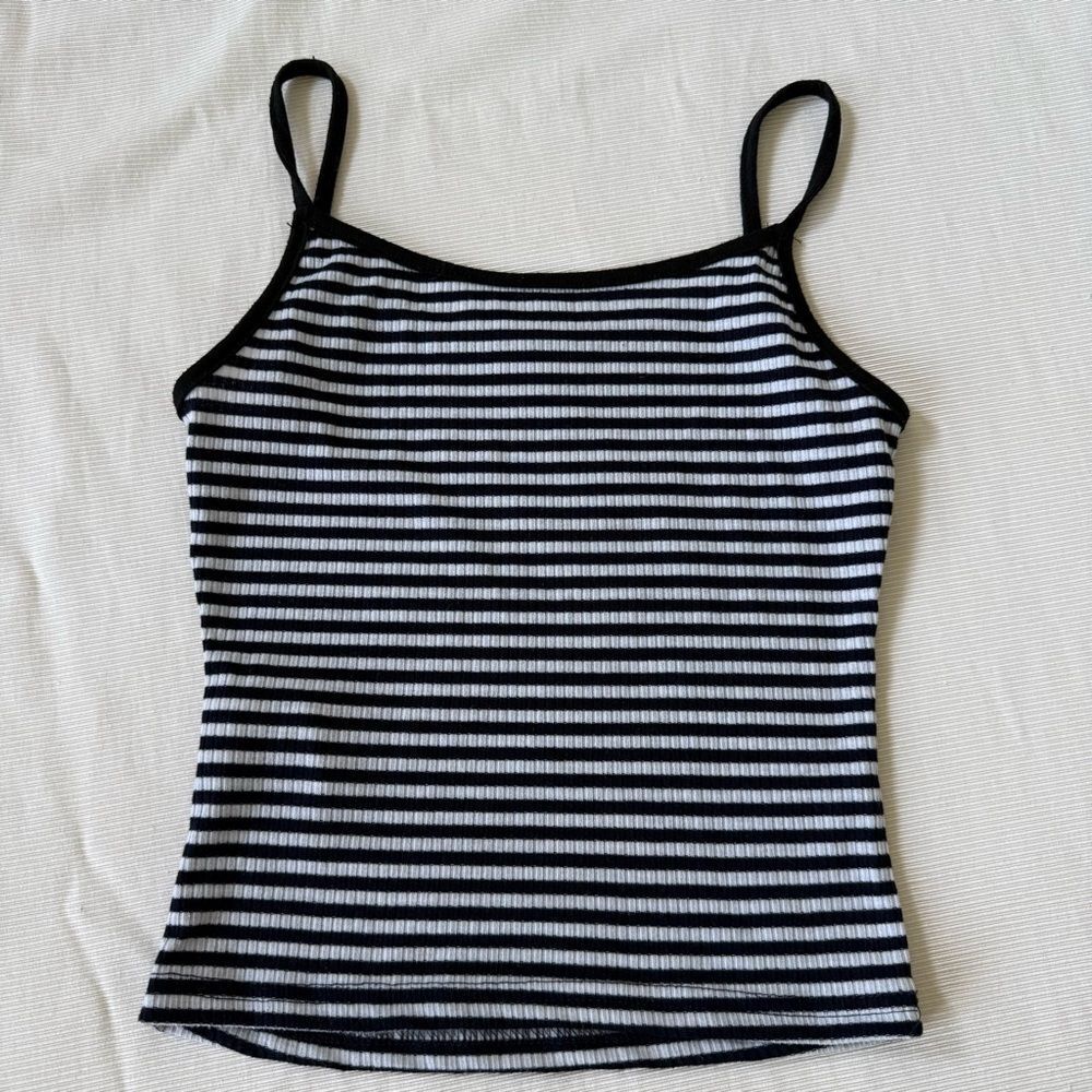 Dazy Womens Tank Top Striped Black White Crop Casual Small S
